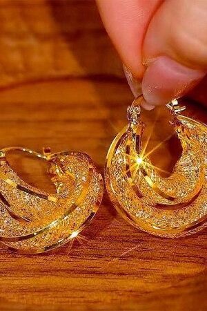 Golden Mesh Circle Earrings-130