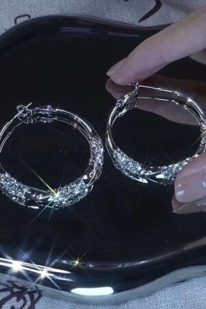 Silver Crystal Hoop Earrings -139