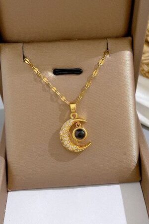 Moonstone Crescent 18k Gold Plated Necklace-411