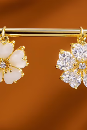 Both Side Zircon Flower Earrings-125